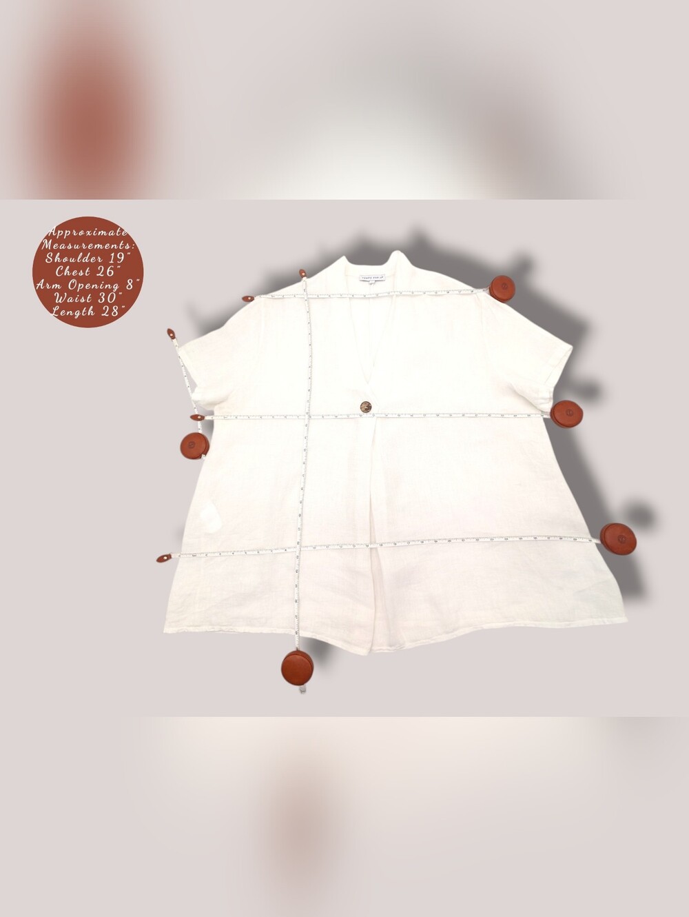 Tempo Paris Size M White 100% Italian Linen One Button Kimono Tunic Blouse Top - Picture 13 of 14